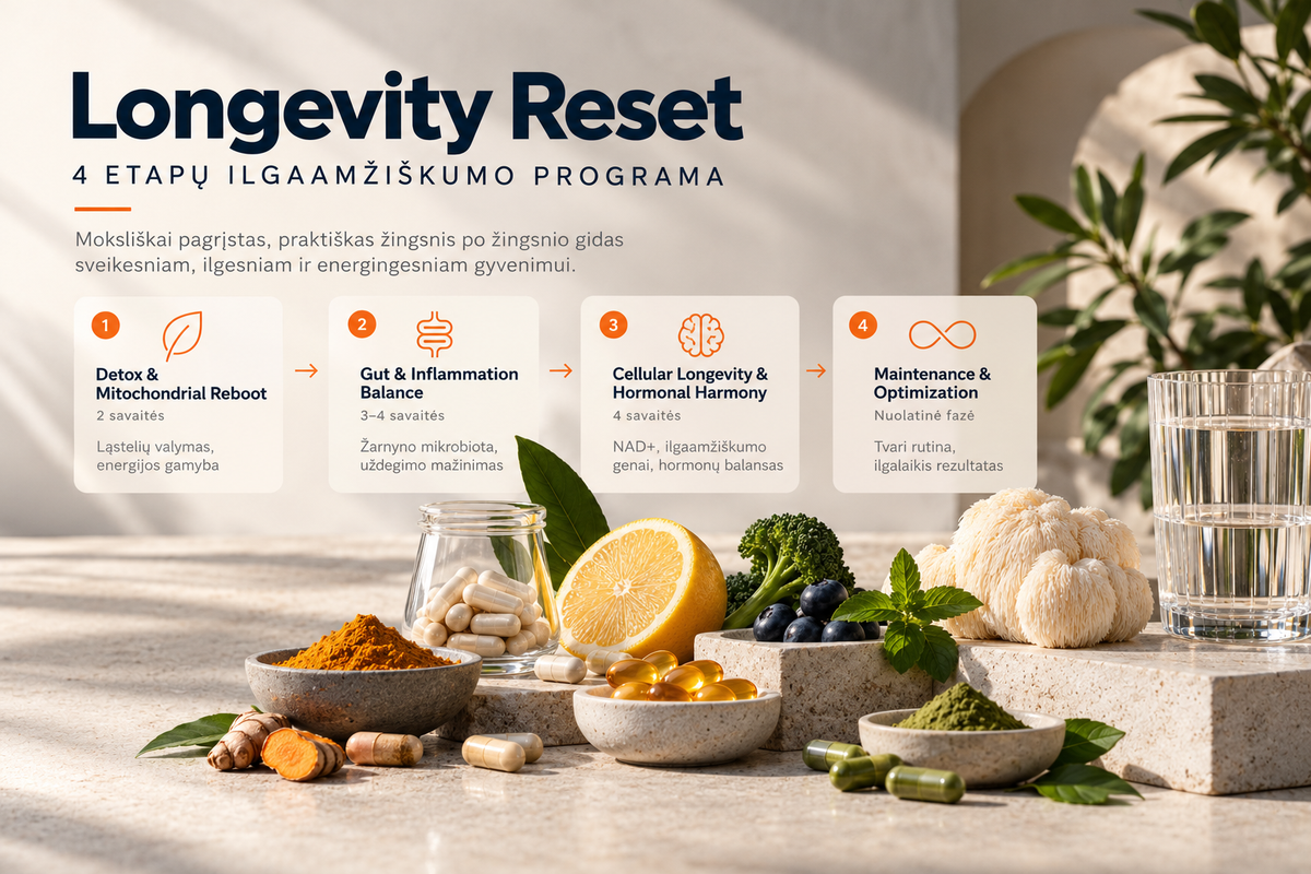 Longevity Reset: 4 etapų programa ilgalaikei sveikata
