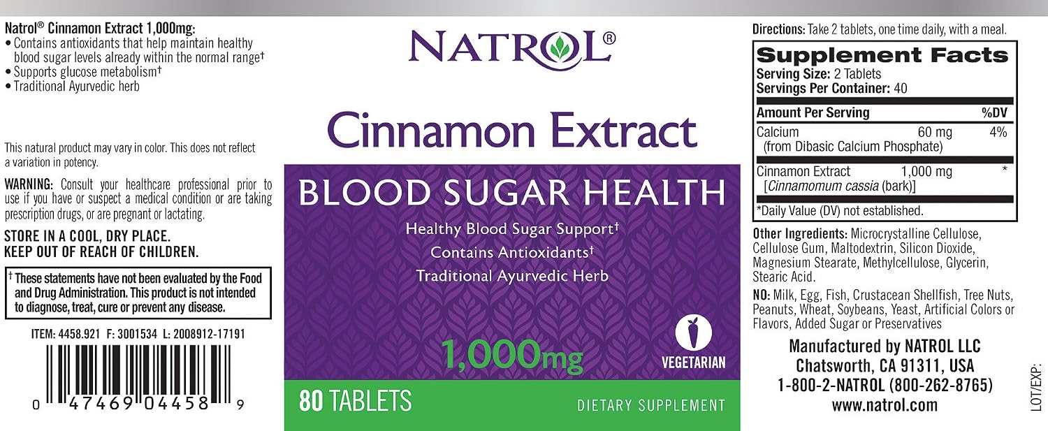 Natrol Экстракт корицы, 1000 мг – 80 таблеток