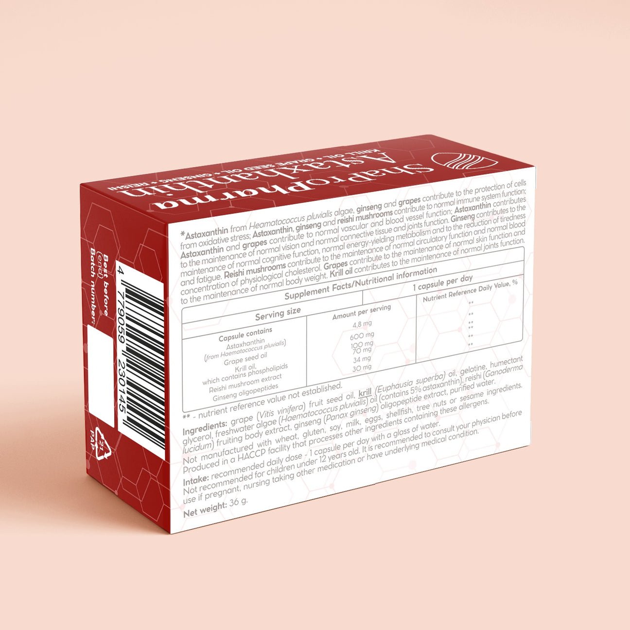 Shapropharma ASTAXANTHIN 30 mīksto želeju sastāvs