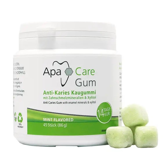ApaCare Gum kramtomoji guma su ksilitoliu ir dantų emalio mineralais, mėtų skonio, 45 vnt. (86 g)