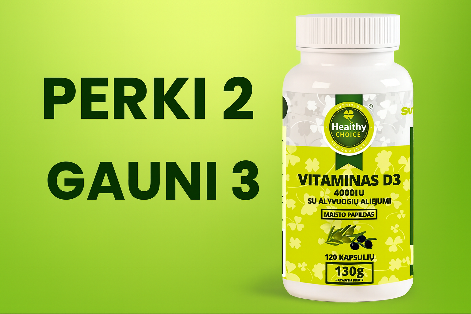 3x Healthy Choice vitamīna D3 4000IU 120 vāciņu reklāmkarogs