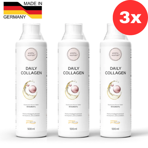 3x Pretty Woman® Daily Collagen 500 мл - Коллагеновый косметический напиток со вкусом клубники, ценовая акция