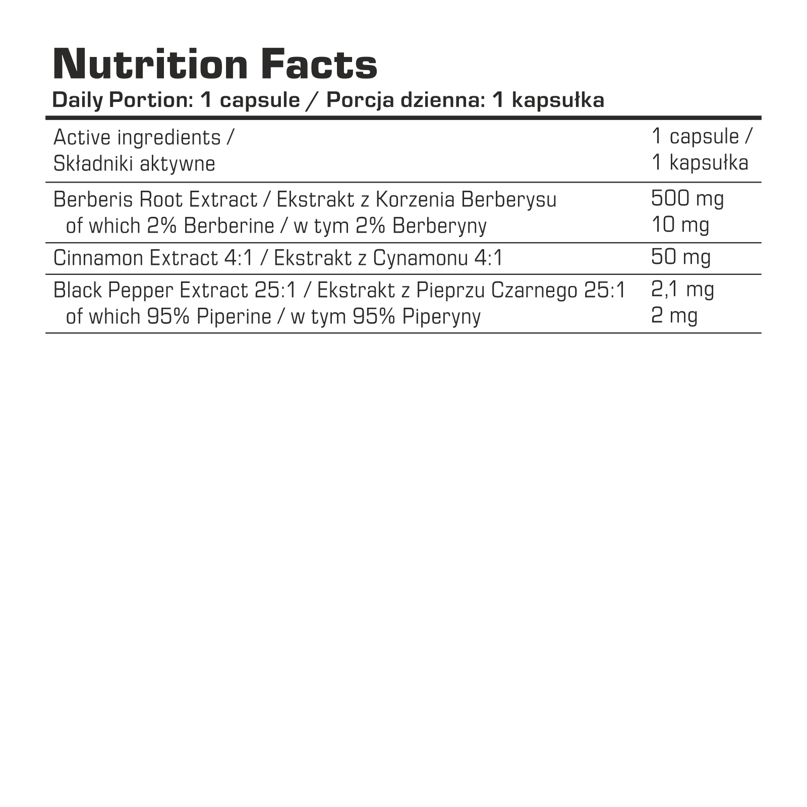 7 Nutrition Berberine Stack 90 caps composition table