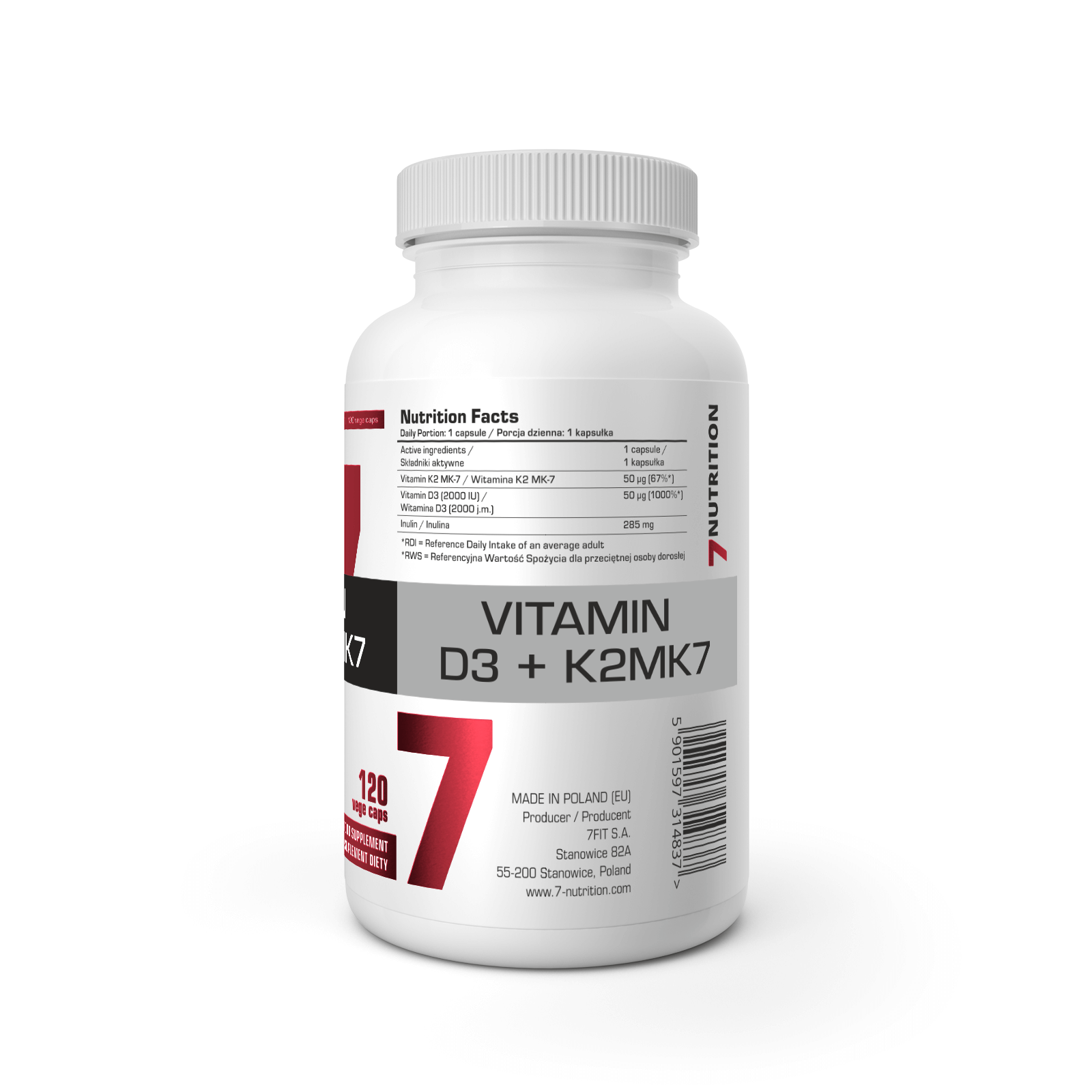 7 Nutrition Vitamin D3 + K2 Mk7 120caps. action