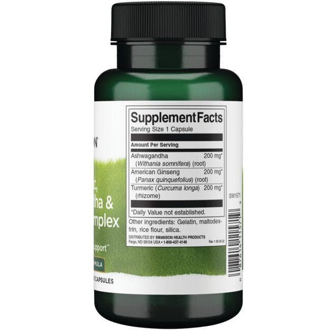 Swanson Full Spectrum Turmeric, Ashwagandha &amp; Ginseng Complex 60 capsules