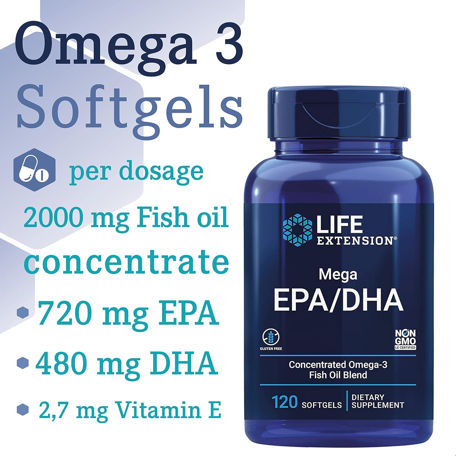 Life Extension Mega EPA/DHA 120 kapsulių