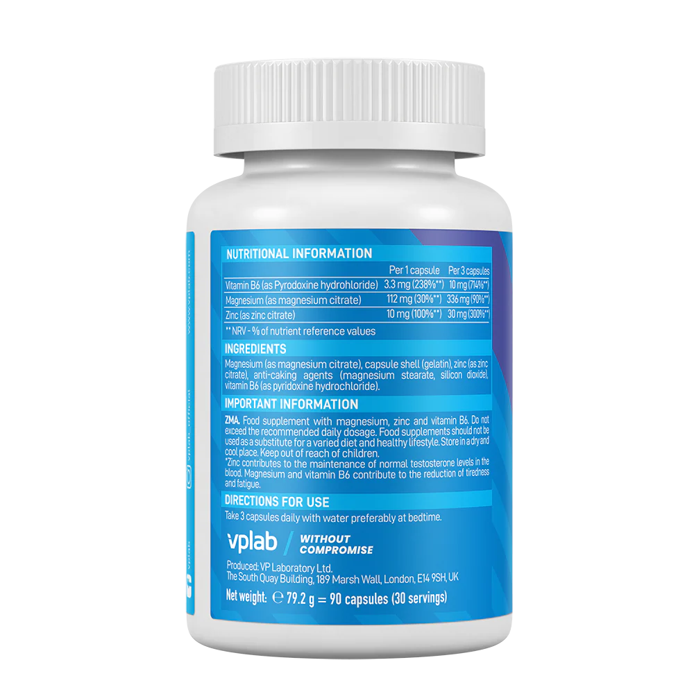 Vplab ZMA 90 kapsulu sastāvs