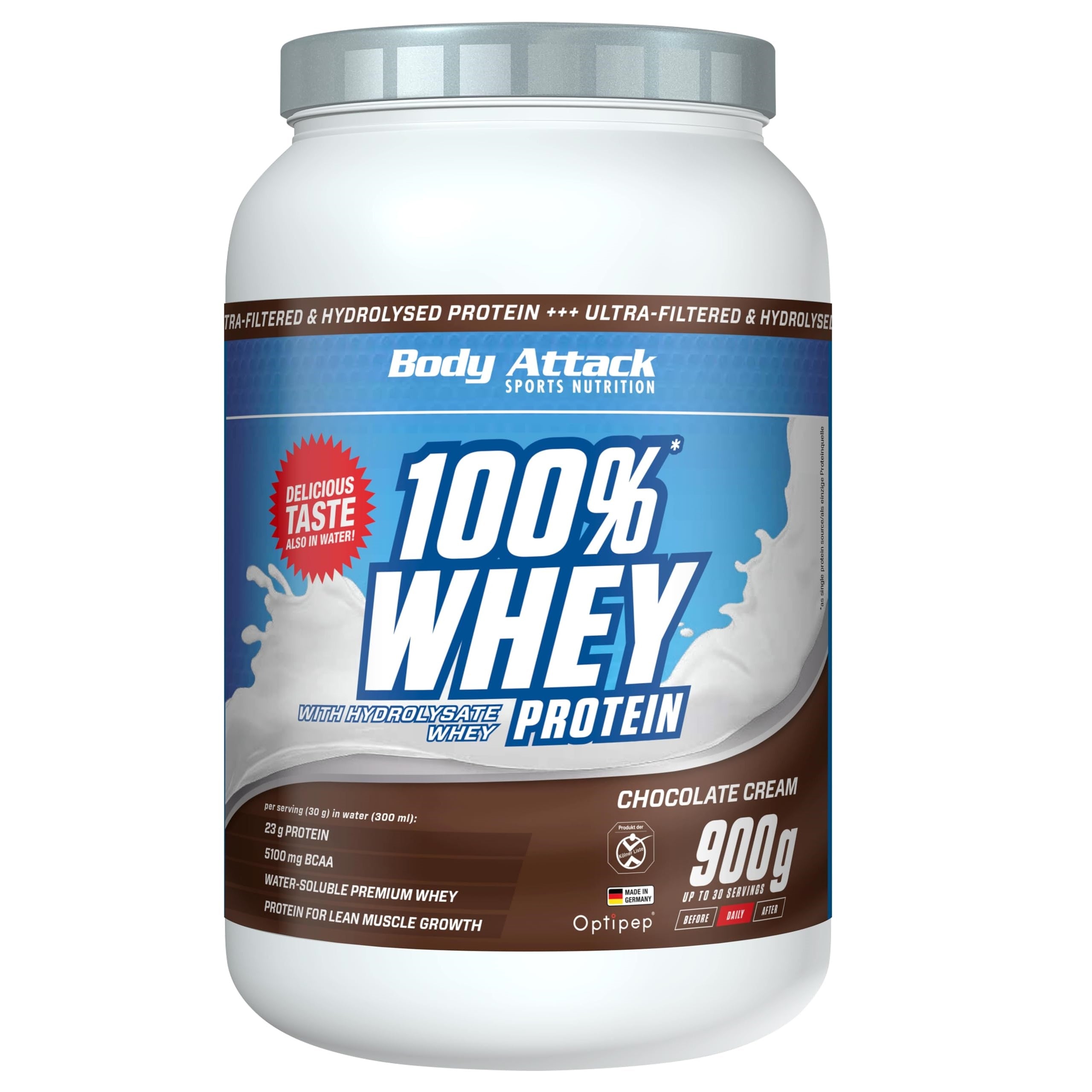 Body Attack 100% sūkalu proteīns – 900g – cepumu un krēma garša