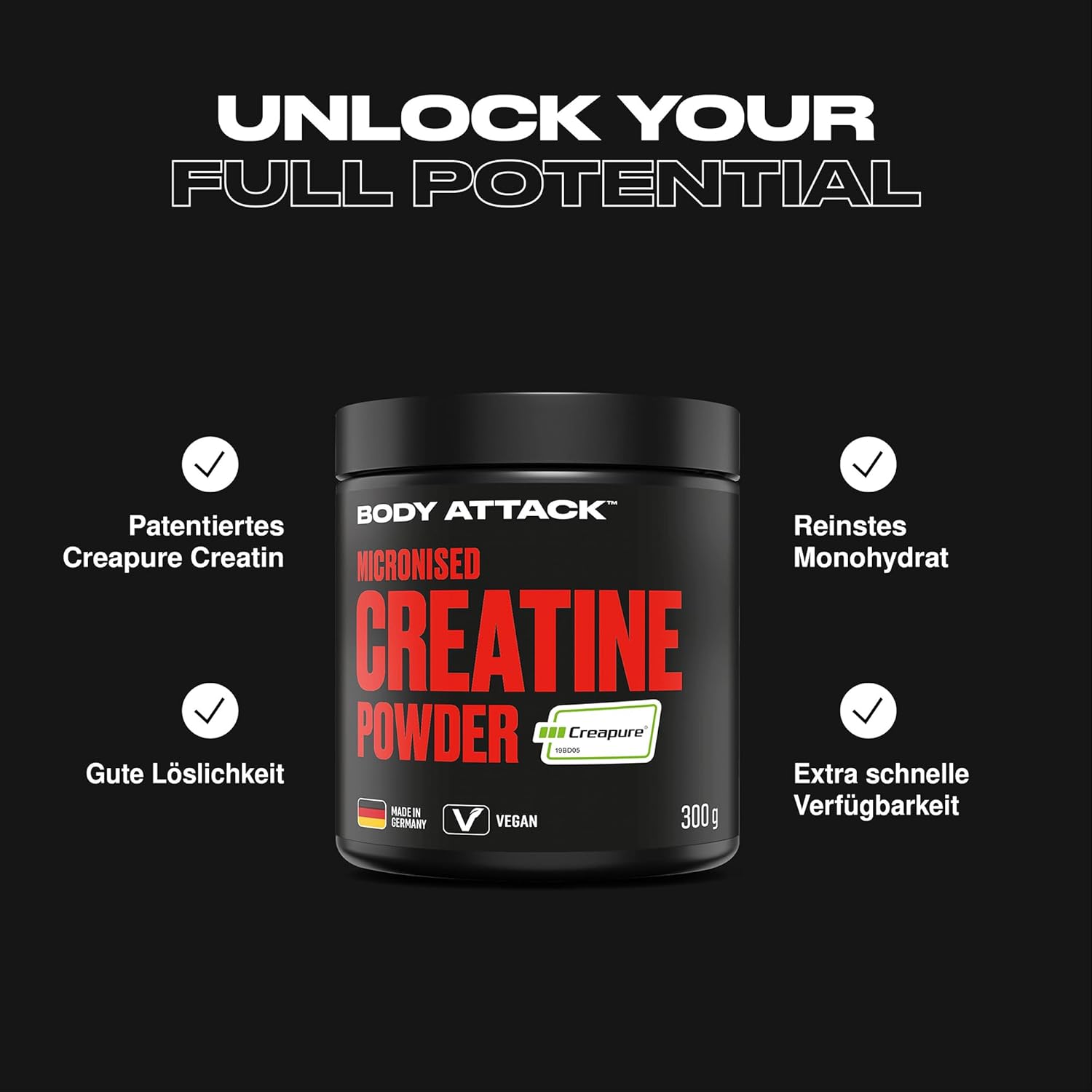 BODY ATTACK Creatine Powder Creapure® – 300 g