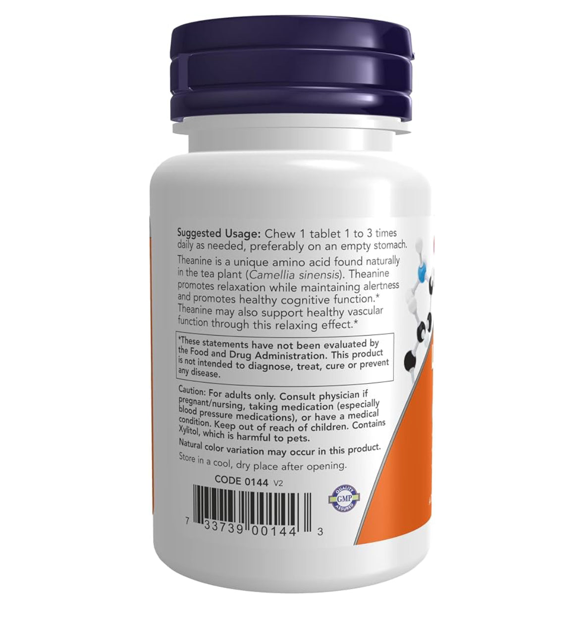 NOW Foods Chewable L-Theanine 100 mg, 90 kramtomųjų tablečių