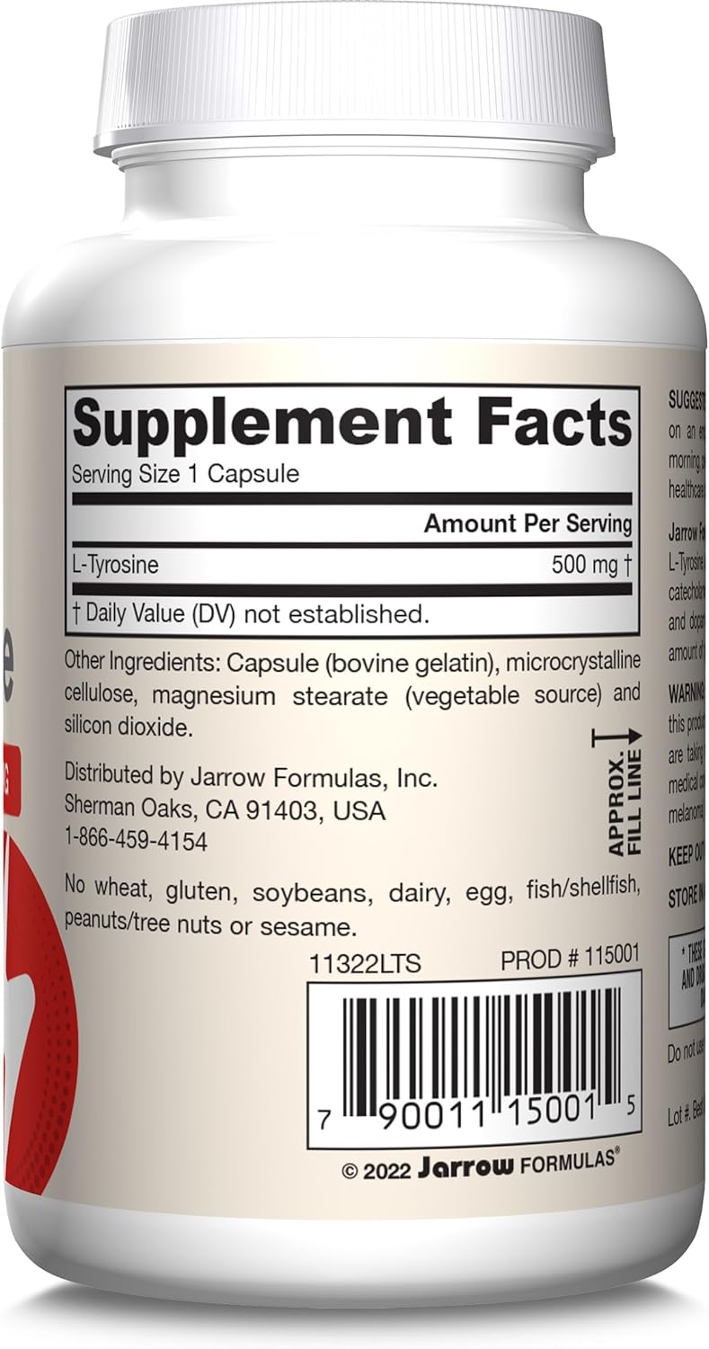 Jarrow Formulas L-Tyrosine, 500mg - 100 kapsulių