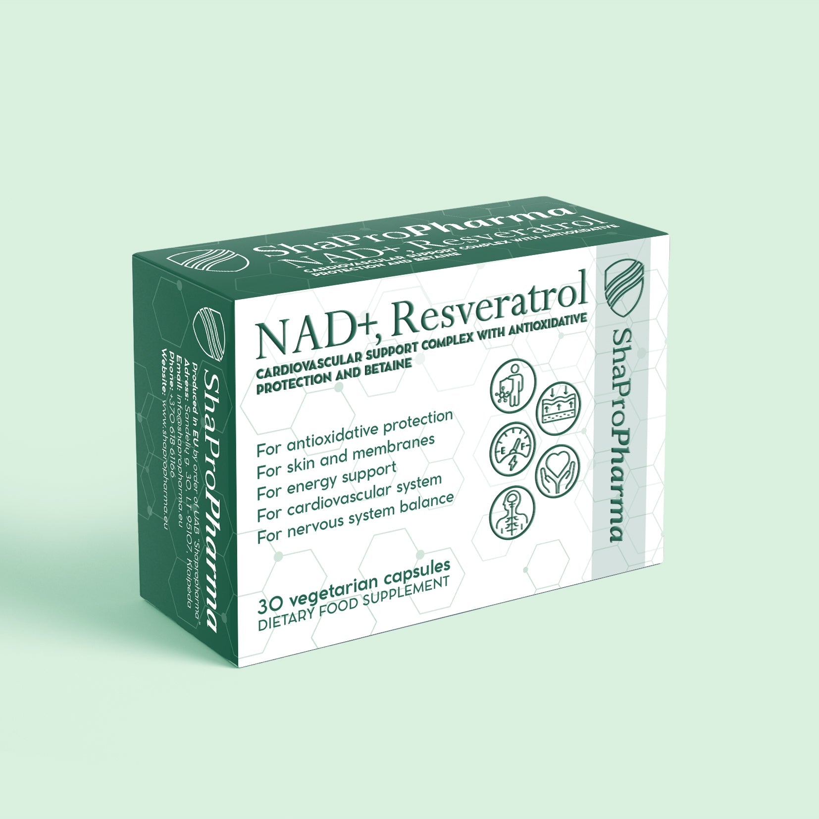 Shapropharma NAD+, Resveratrol un Betaine Complex - 30 veģetārās kapsulas