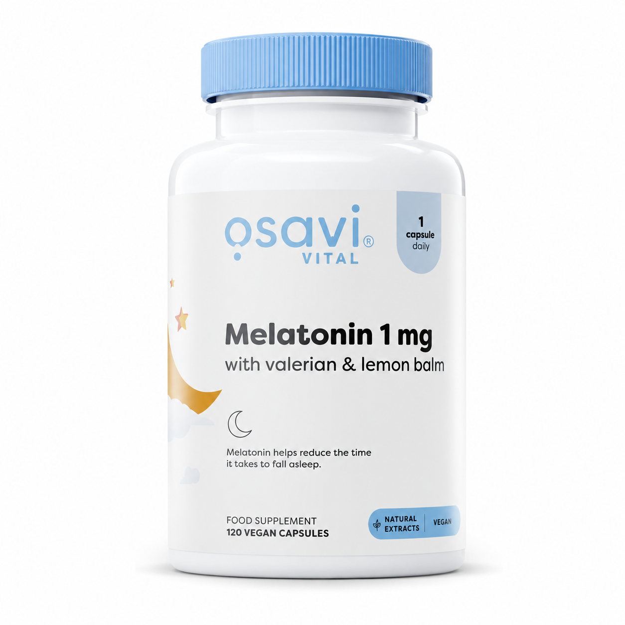 Osavi Melatonin 1 mg with Valerian &amp; Lemon Balm – 120 Vegan Capsules