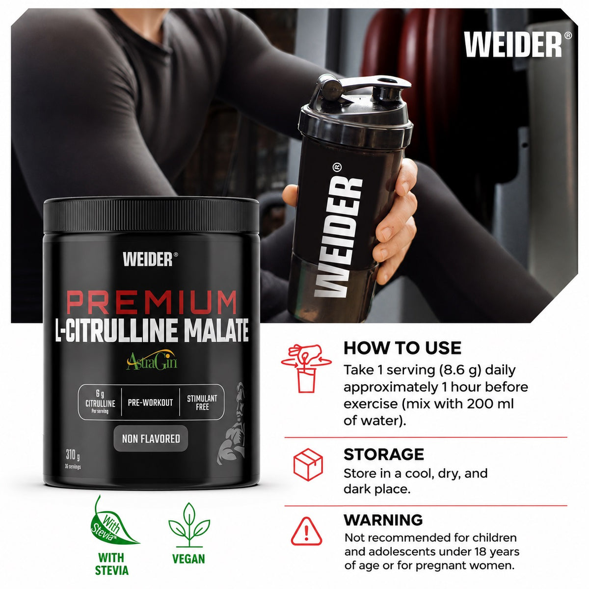 Weider Premium L-Citrulline Malate, Non Flavored – 310 g