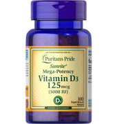 Puritan's Pride Sunvite Mega-Potency Vitamīns D3 125mcg (5000 IU) 100 ātras darbības softgel