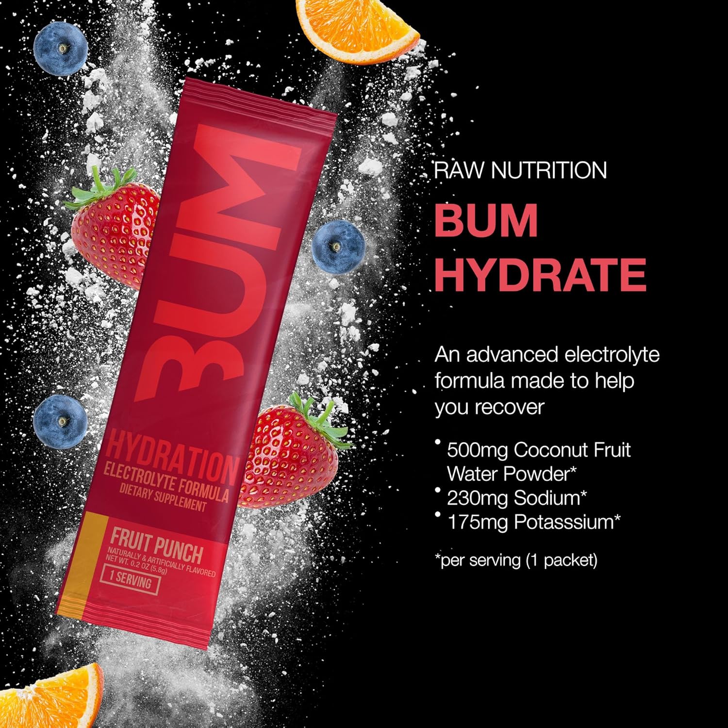 RAW Nutrition CBUM Hydrate Electrolyte Formula – Fruit Punch (20 x 5.8 g) EXP 2026/04/30