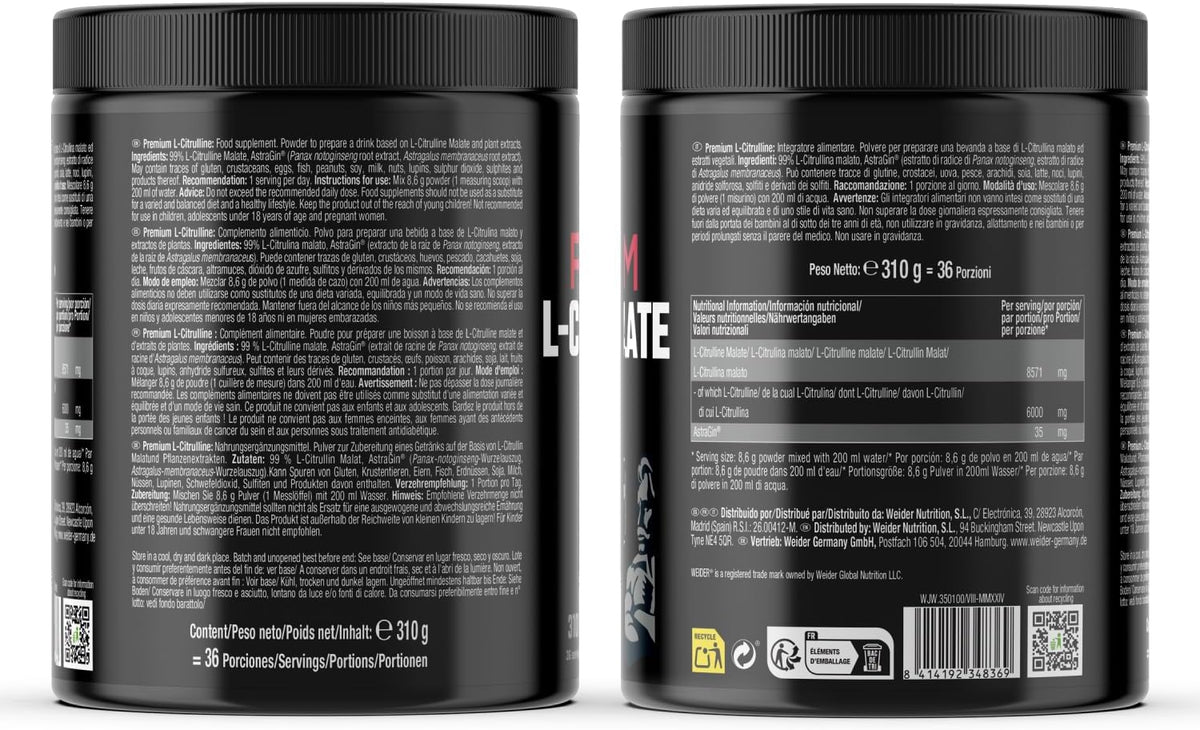 Weider Premium L-Citrulline Malate, Non Flavored – 310 g