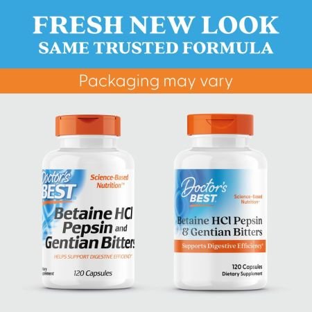 Betaine HCl Pepsin & Gentian Bitters Doctor's Best new packaging