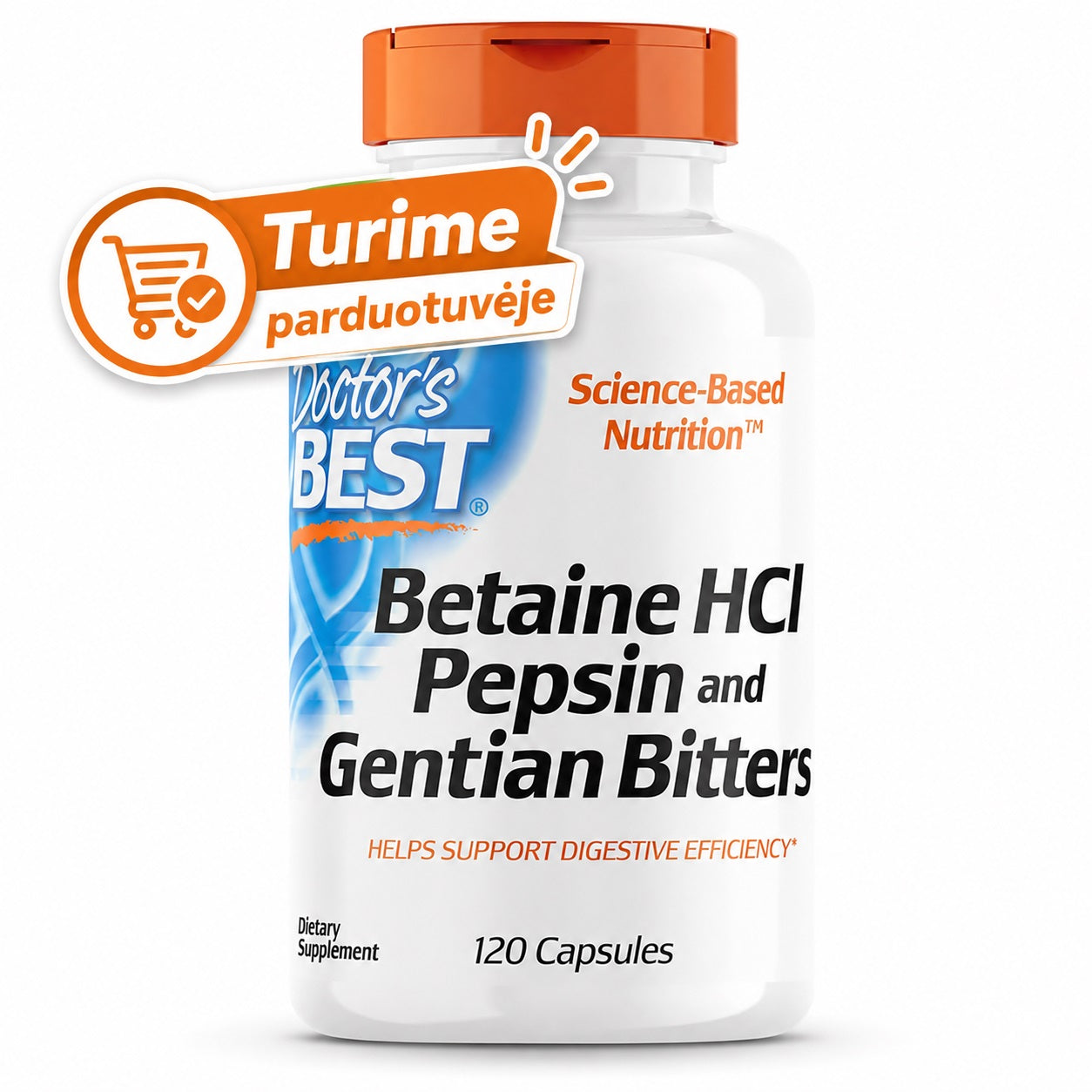 Doctor's Best Betaine HCl Pepsin & Gentian Bitters – 120 капсул