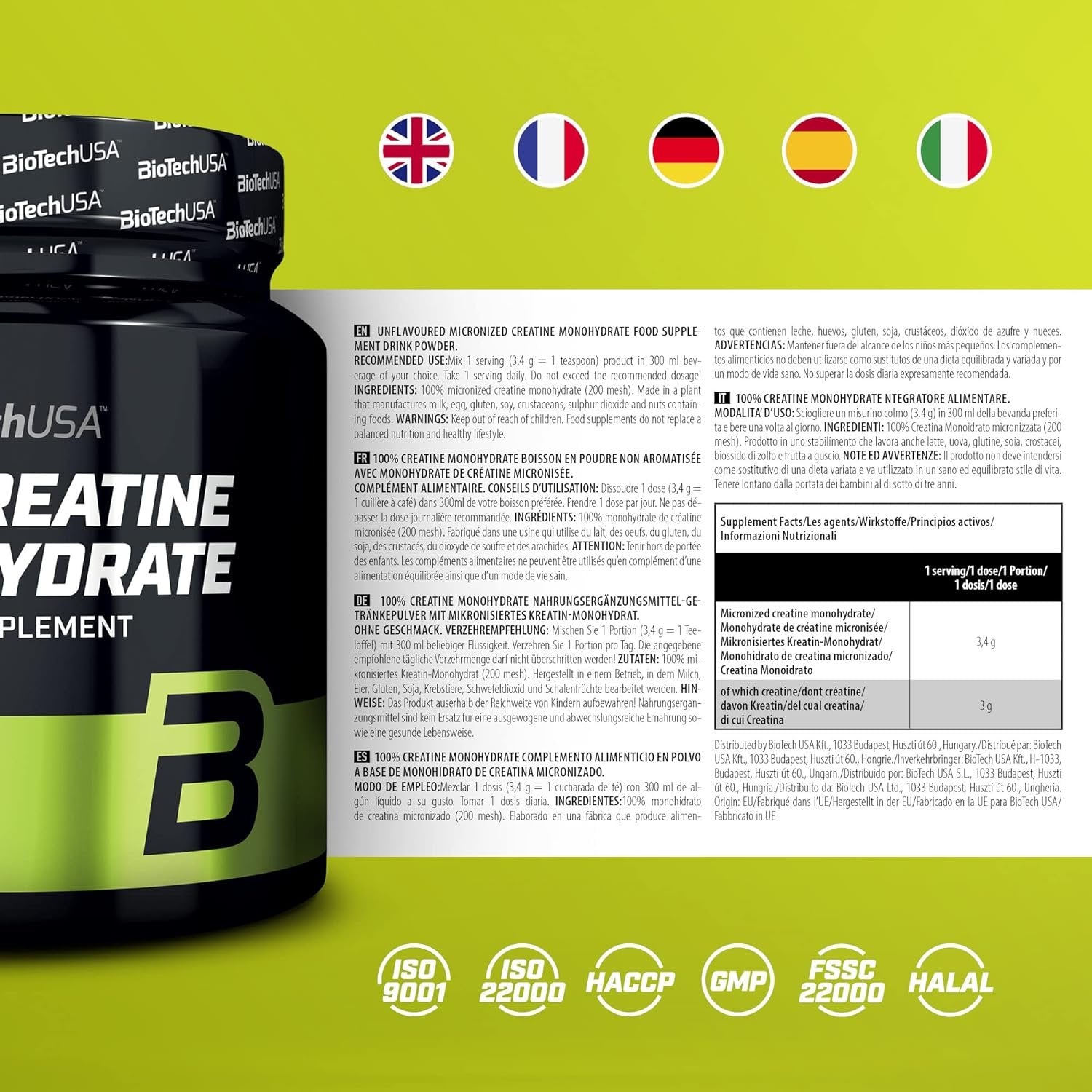 Biotech 100% Creatine Monohydrate 300 g. composition
