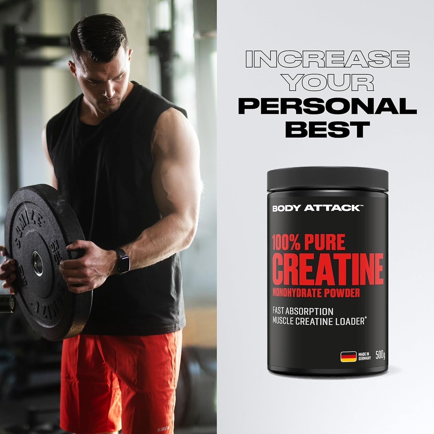 BODY ATTACK 100% Pure Creatine - 500g - Natural for sports