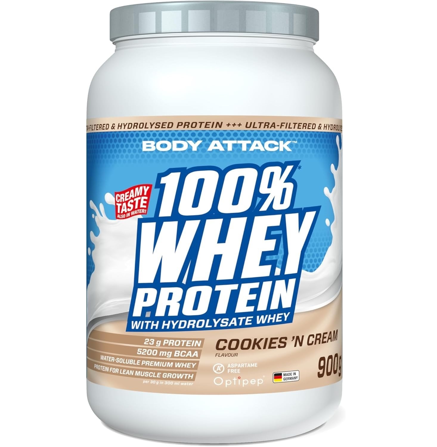 Body Attack 100% Whey Protein - 900g - Cookies Cream kaina