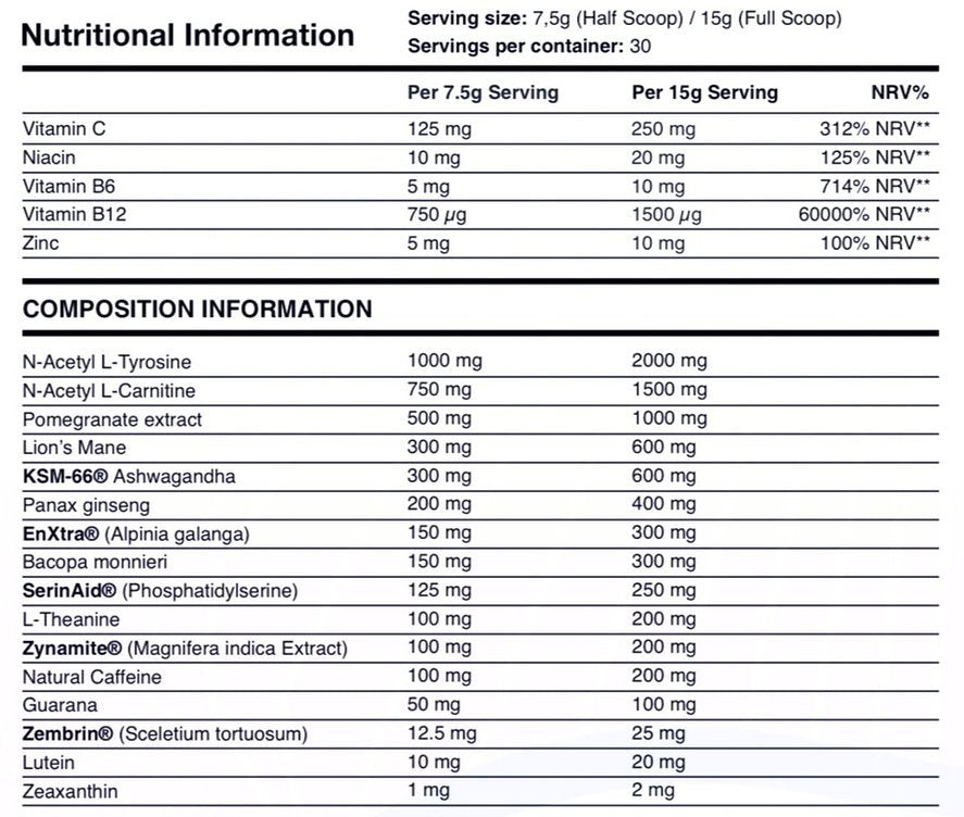 Brain Gains Switch-On 2.0 Original 225g composition