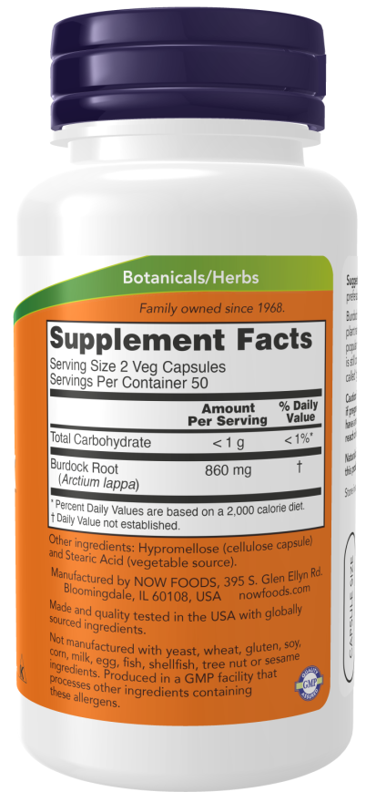 Composition of Burdock Root 430 mg 100 Veg Capsules