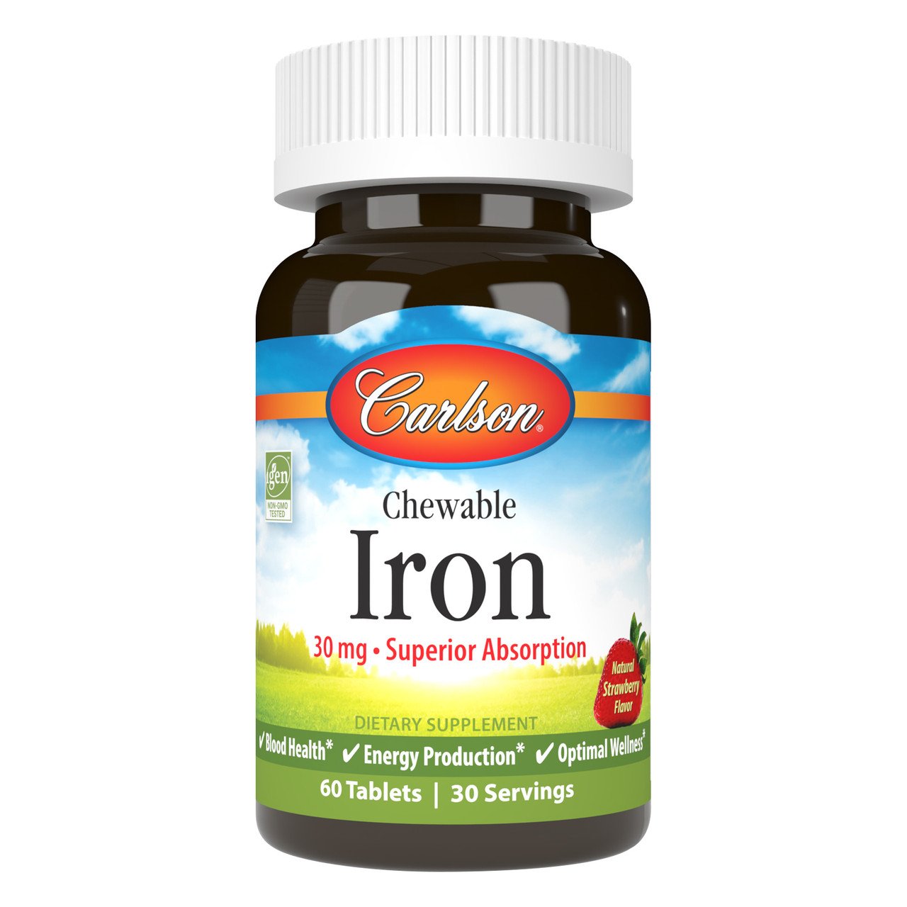 Carlson Labs Chewable Iron, 30mg Strawberry cena - 60 tabletes