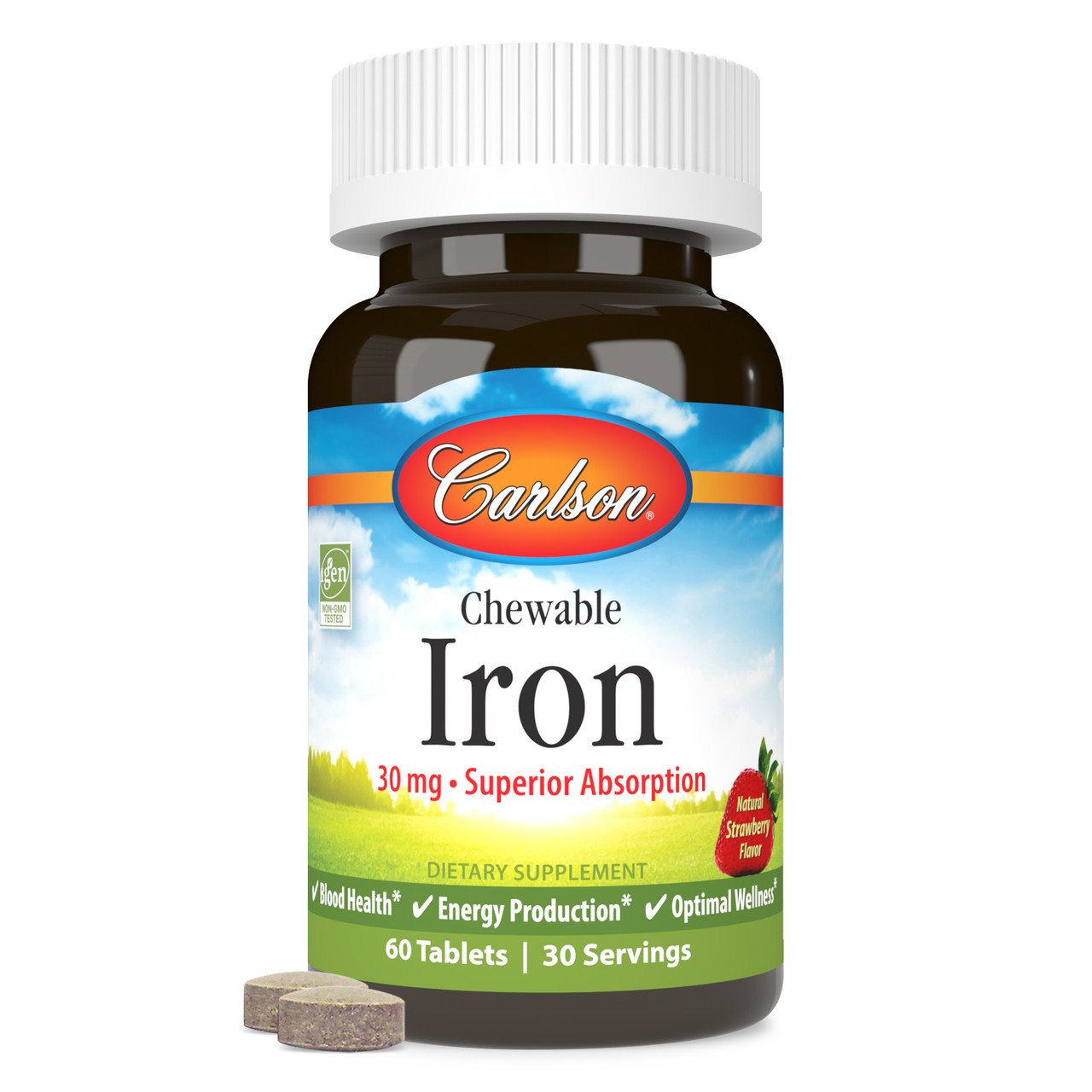 Carlson Labs Chewable Iron, 30mg Strawberry - 60 tabletes tabletes