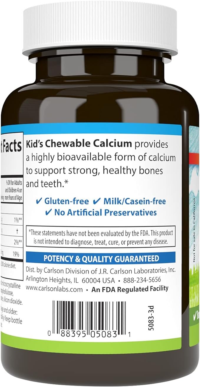 Carlson Labs Kid's Chewable Calcium, 250mg Natural Vanilla - 60 tablets promotion