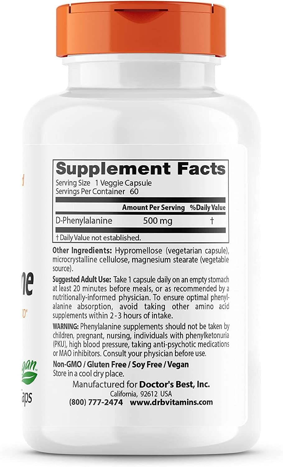 Doctor's Best D-Phenylalanine - 60 vcaps composition