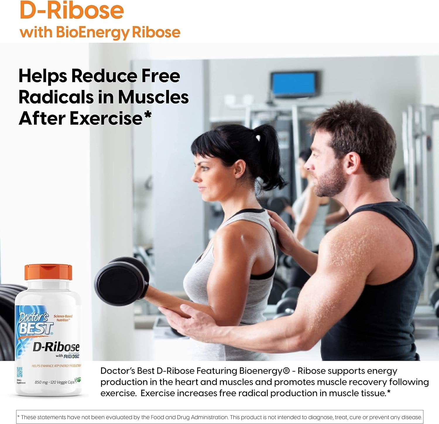Doctor's Best D-Ribose, 850mg - 120 vcaps for women