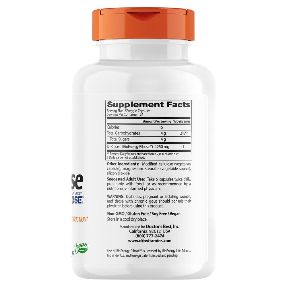 Doctor's Best D-Ribose, 850mg - 120 vcaps composition