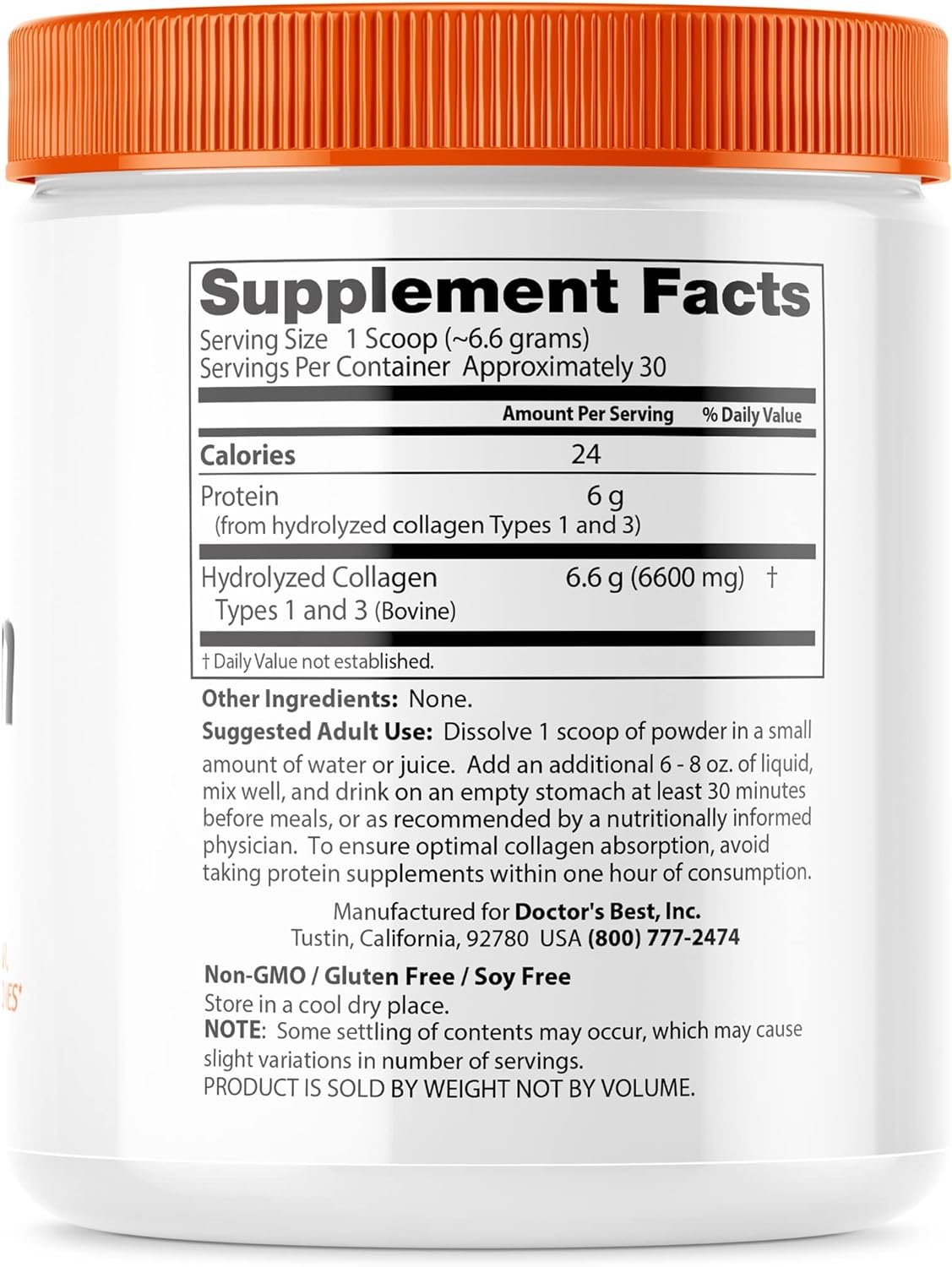 Doctor's Best Pure Collagen Types 1 and 3, Powder - 200 gram composition
