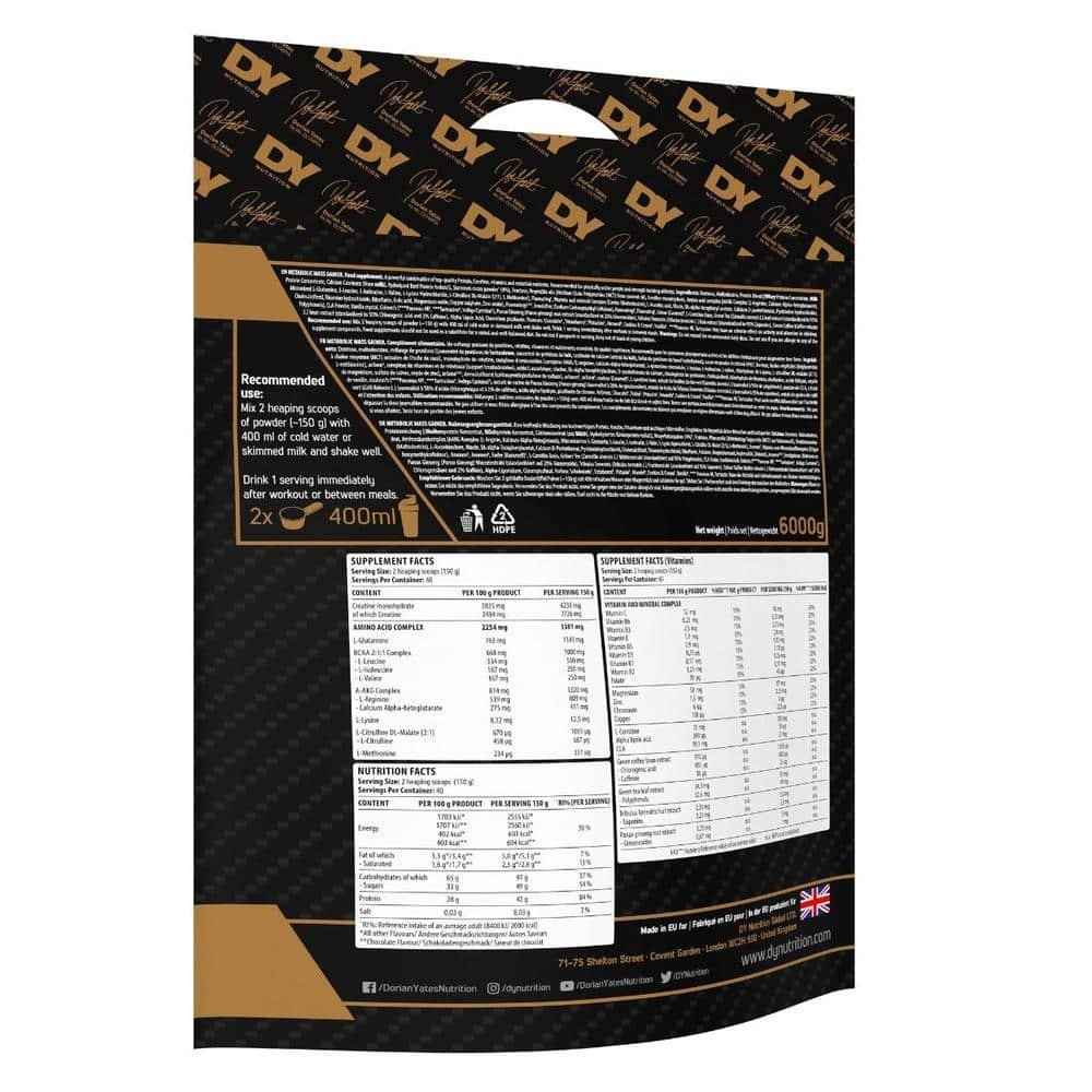 DY Nutrition Metabolic Mass Gainer 6kg, Somas sastāvs