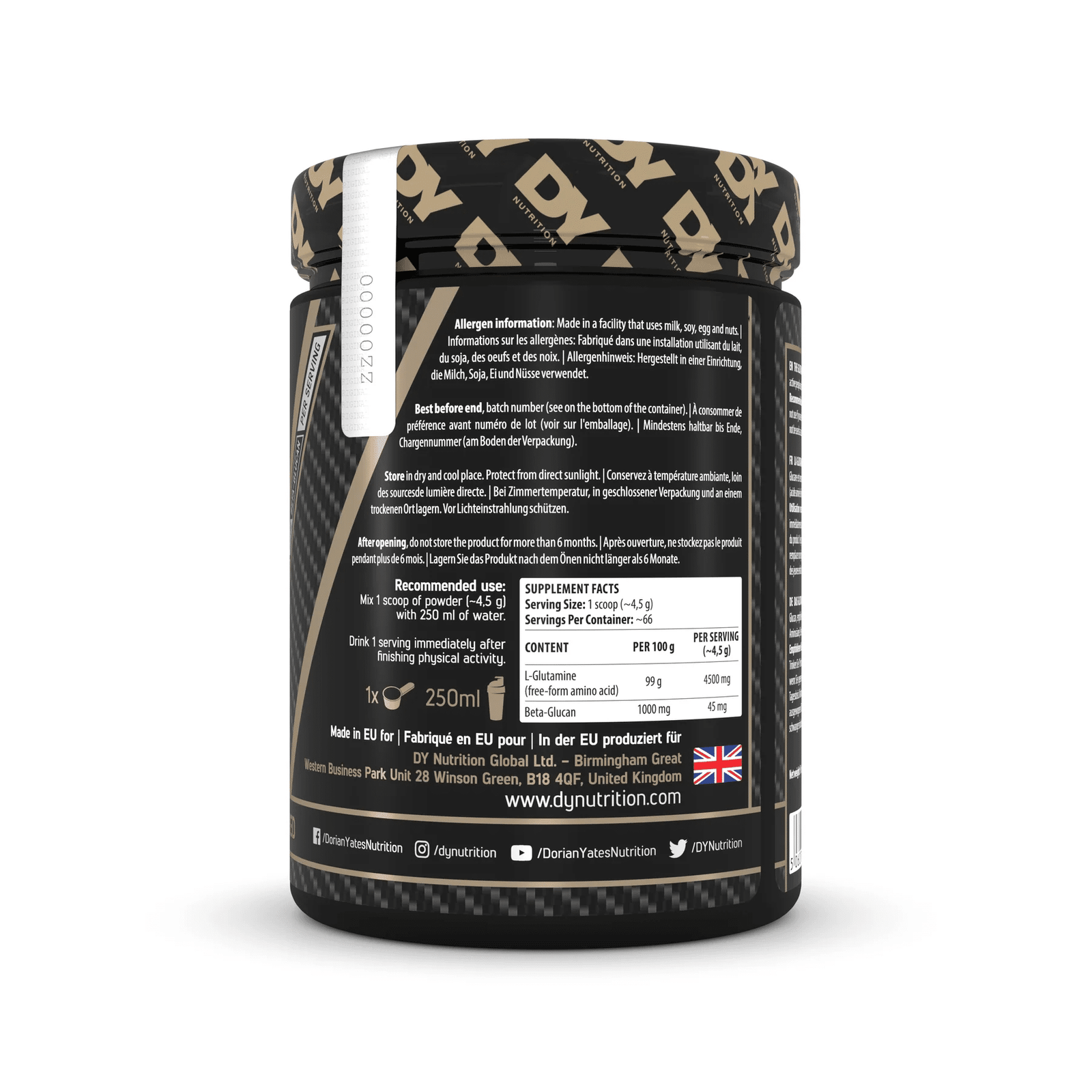 DY Nutrition The Glutamine Recovery 300g price list