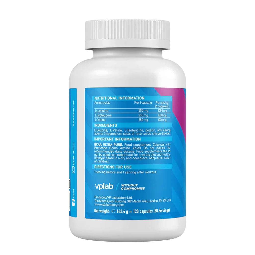 Composition of Vplab BCAA Ultra Pure 120 caps