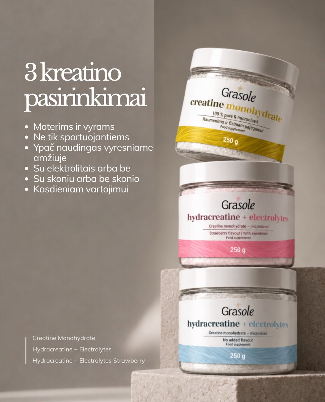 GraSole Hydracreatine + Electrolytes (braškių skonio)