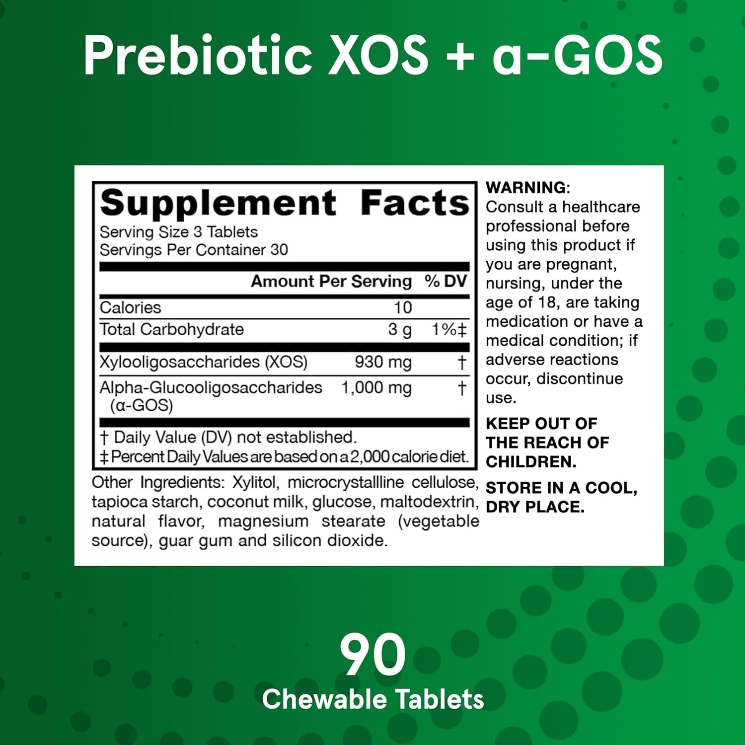 Jarrow Formulas® Prebiotic XOS + α-GOS 90 Chewable Tablets composition table