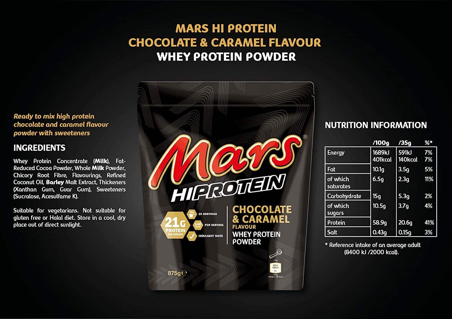 mars protein powder banner nutritional info