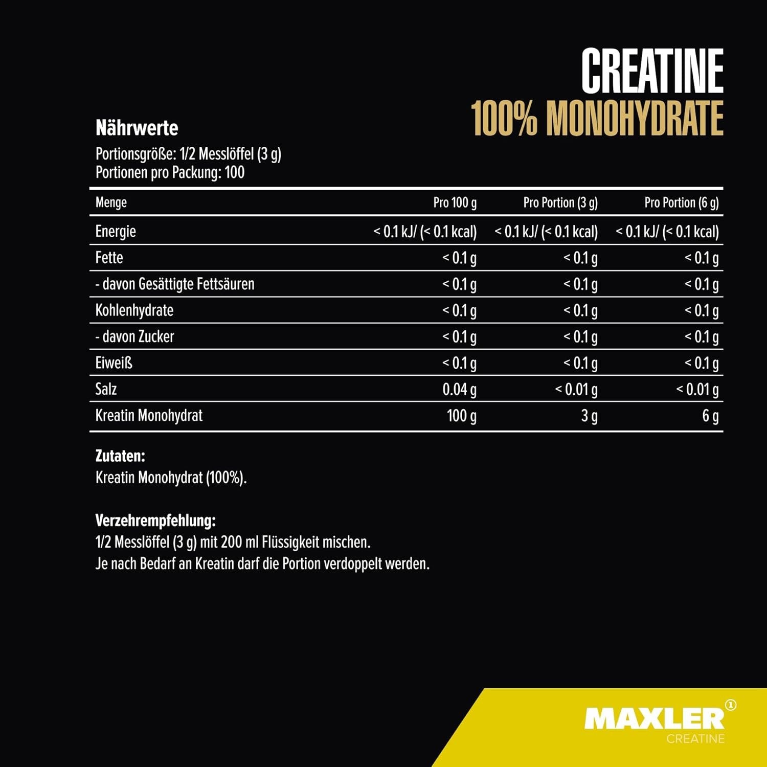 Composition of MAXLER Creatine Monohydrate 300g