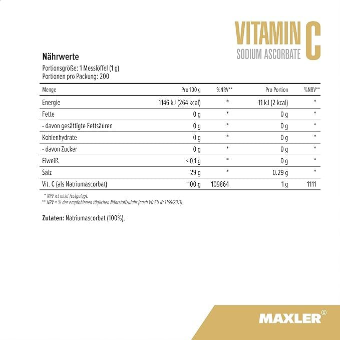 Maxler Vitamin C Sodium Ascorbate 200 g price composition