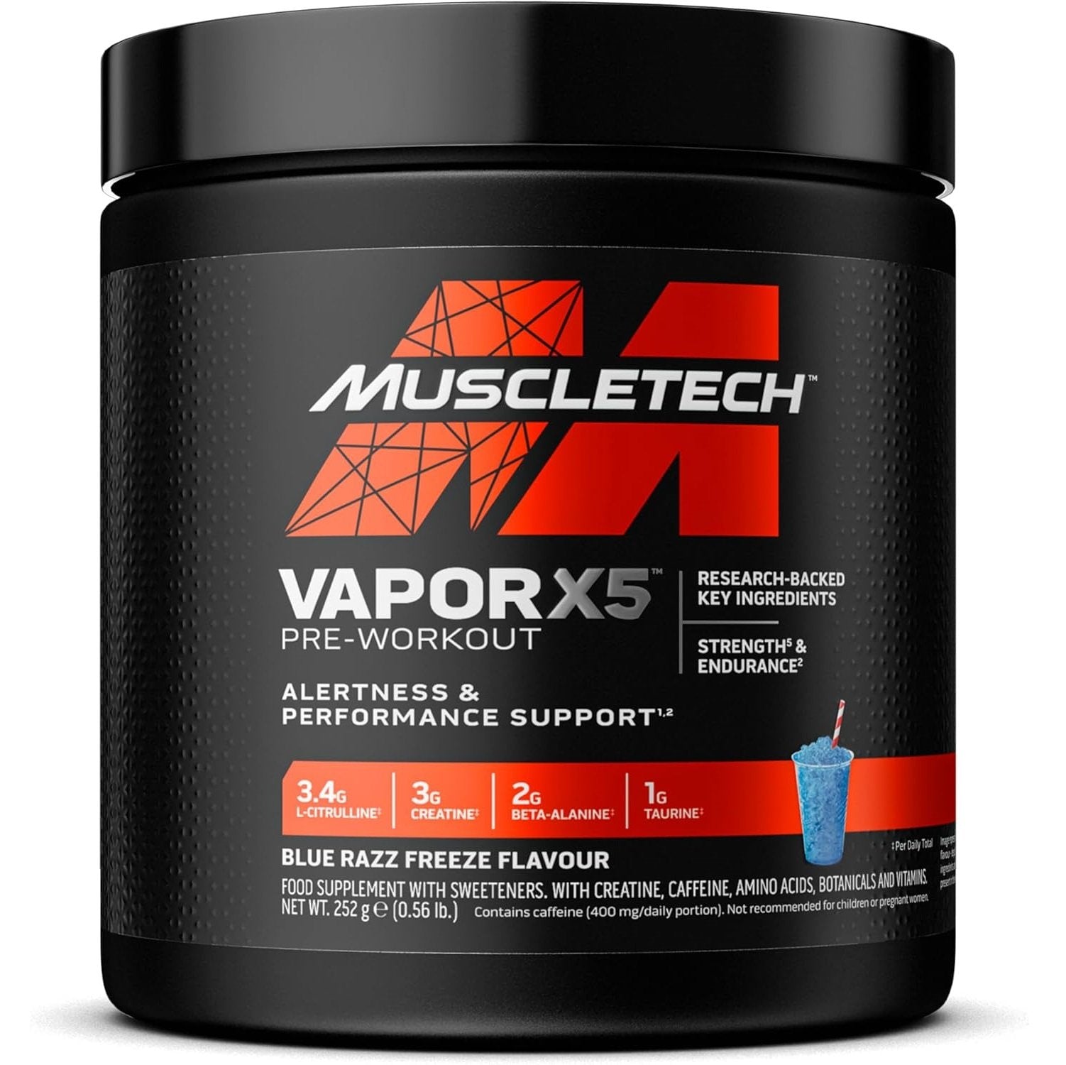 MuscleTech® VaporX5® pirms treniņa — 247–252 grami zils razz