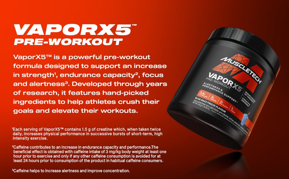 MuscleTech® VaporX5® pirms treniņa kopsavilkums — 247–252 grami