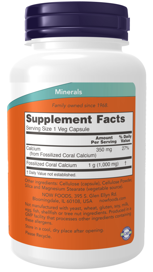 Состав NOW Coral Calcium 1000 мг, 100 растительных капсул