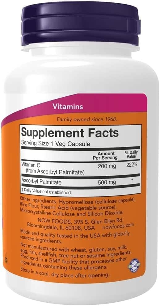 NOW Foods Ascorbyl Palmitate, 500mg - 100 vcaps composition