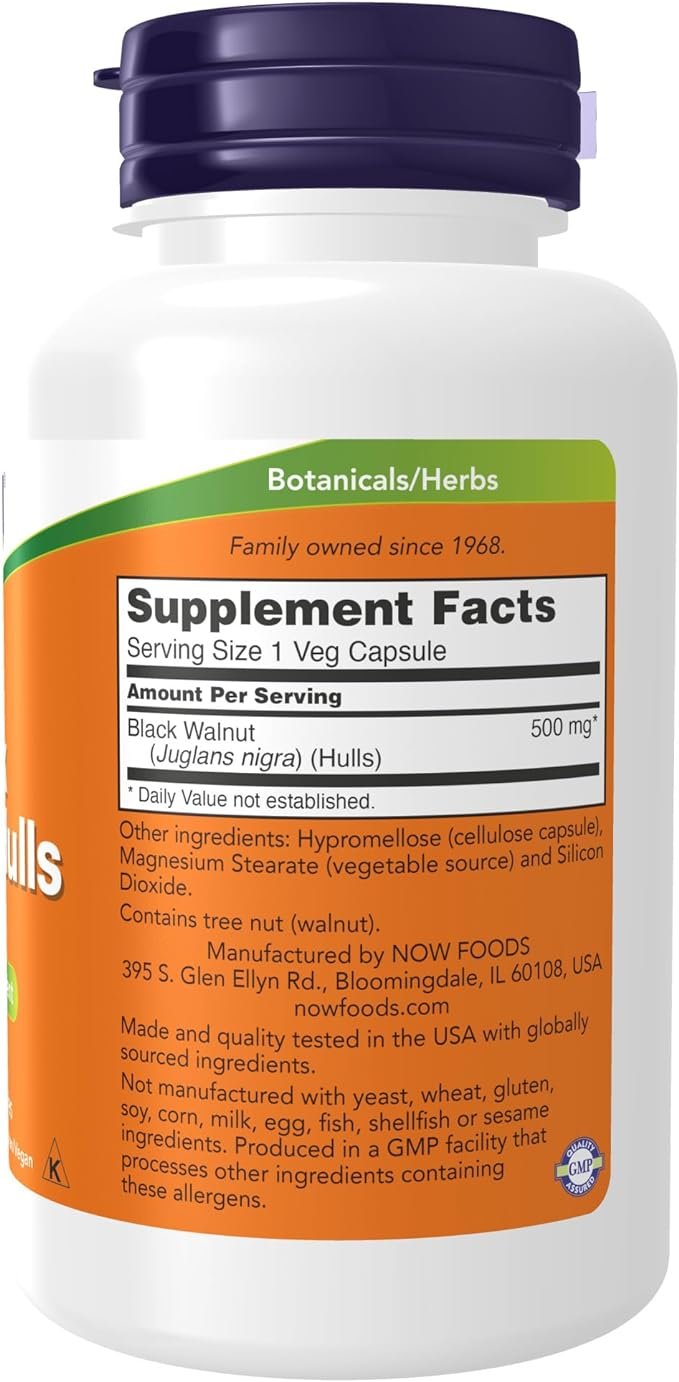 Now Foods Black Walnut Hulls 500mg 100caps composition