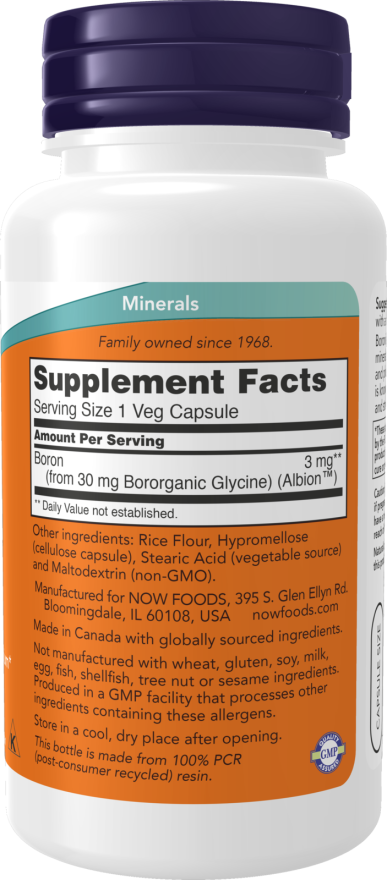 NOW Foods Boron 3mg 100 vcaps composition