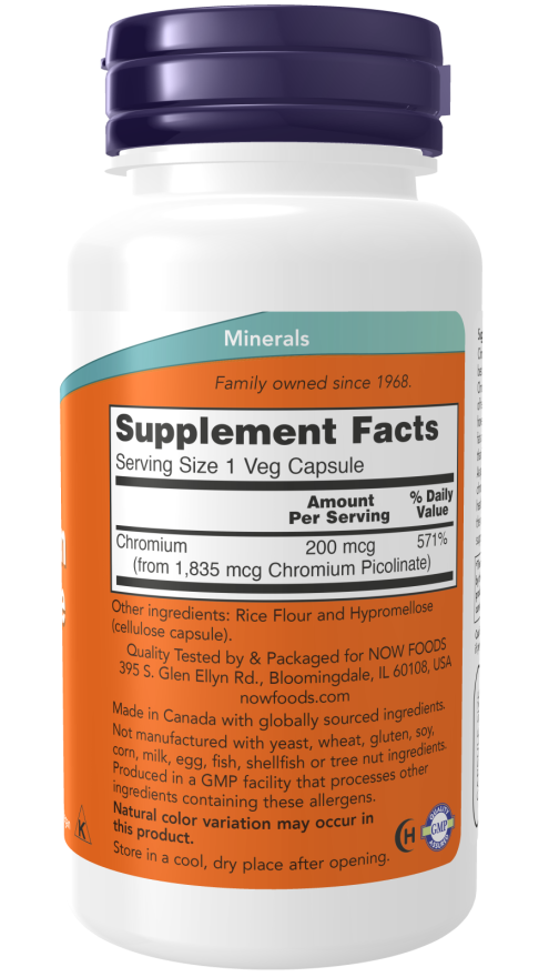 Now Foods, Chromium Picolinate 200 mcg, 100 Capsules composition